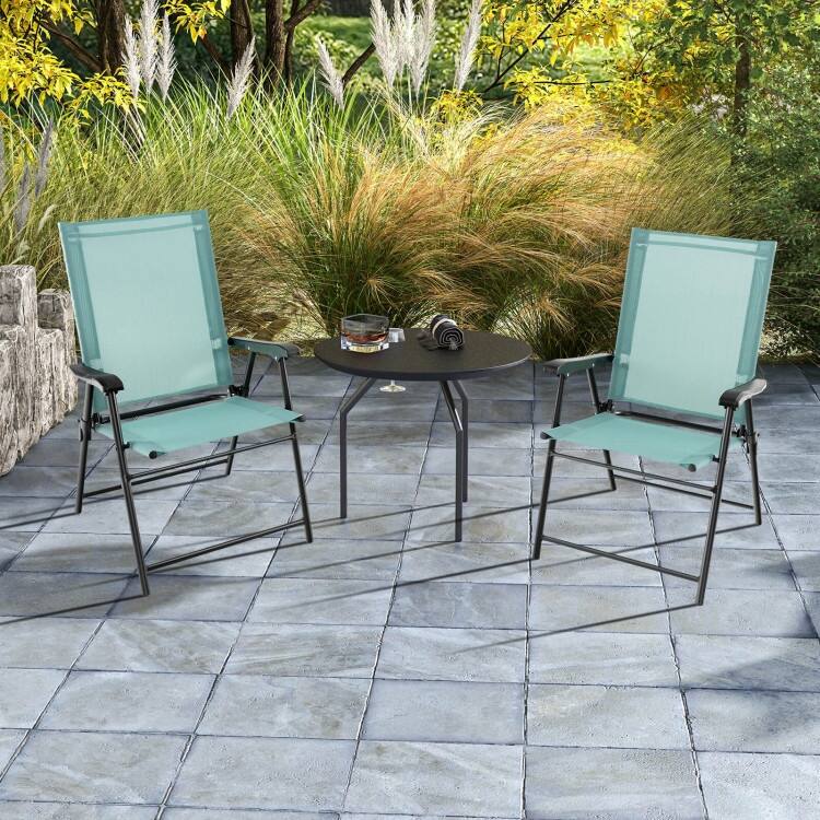 2 Set of Patio Dining Chair with Armrests and Metal Frame-Blue - 25.5" x 24" x 37" (L x W x H)