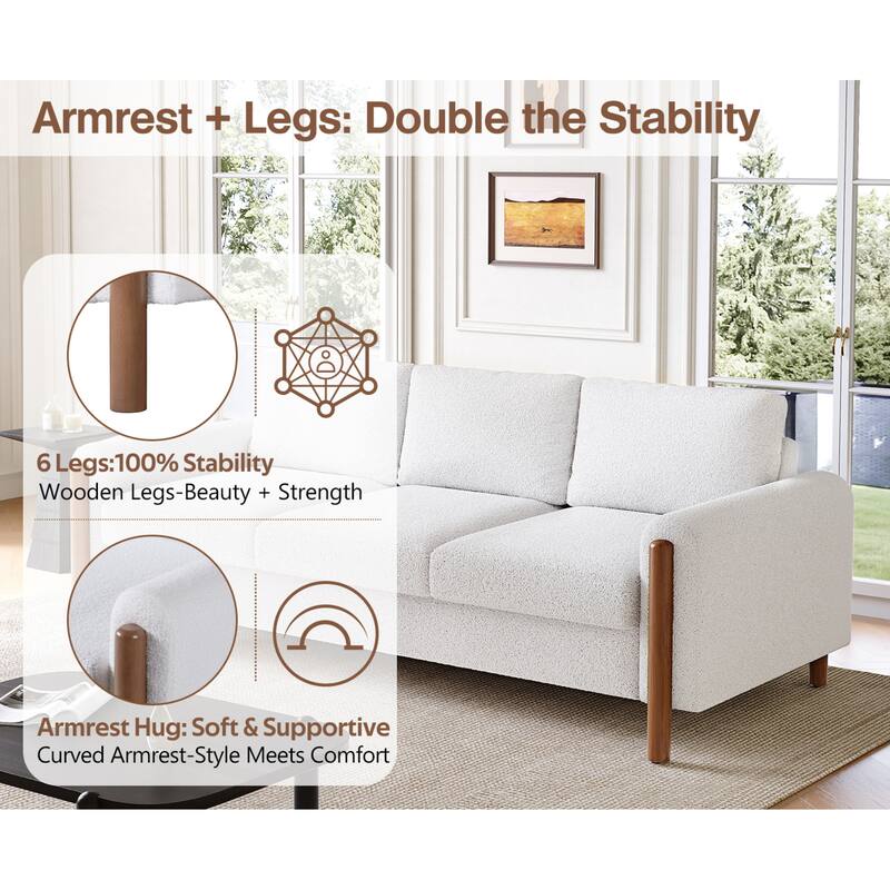 Roomfitters 84" 3-Seater Sofa, Teddy Velvet Couch with Integrated Solid Wood Legs and Curved Arc Armrests