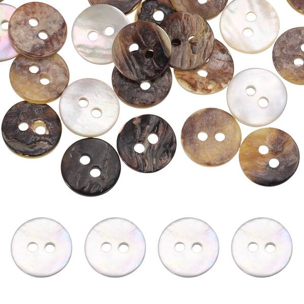 Round Natural Shell Buttons, 2 Holes Mother of Pearl Craft Seashell ...