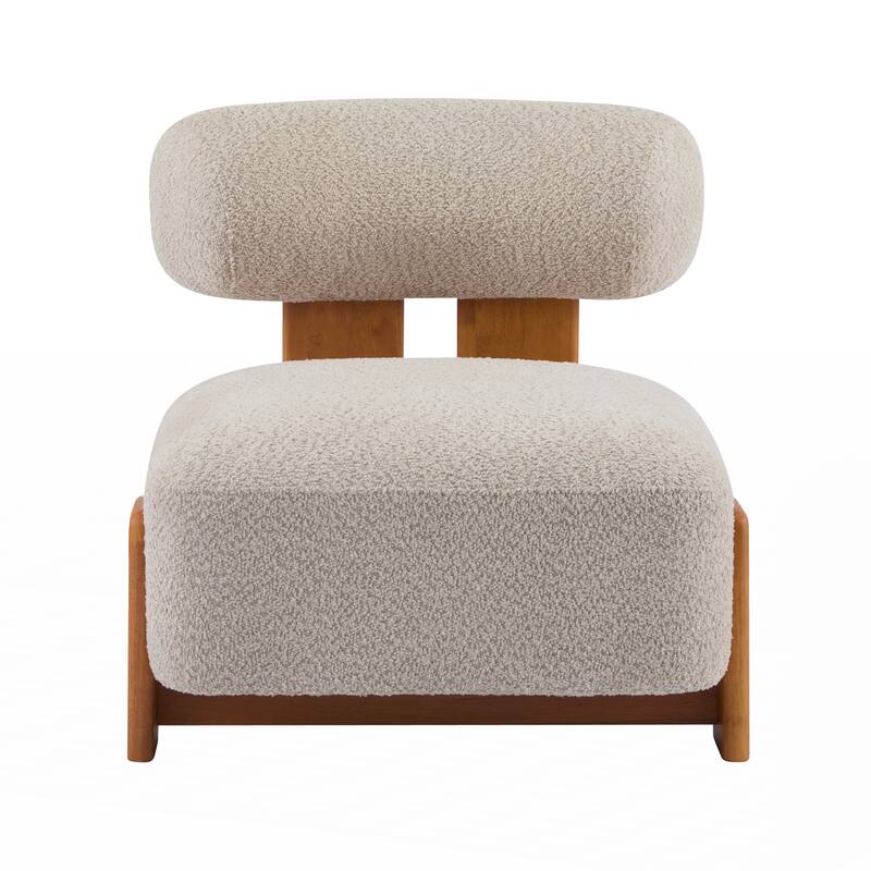 Lounge Chair with Solid Wood Frame and Rolled Backrest