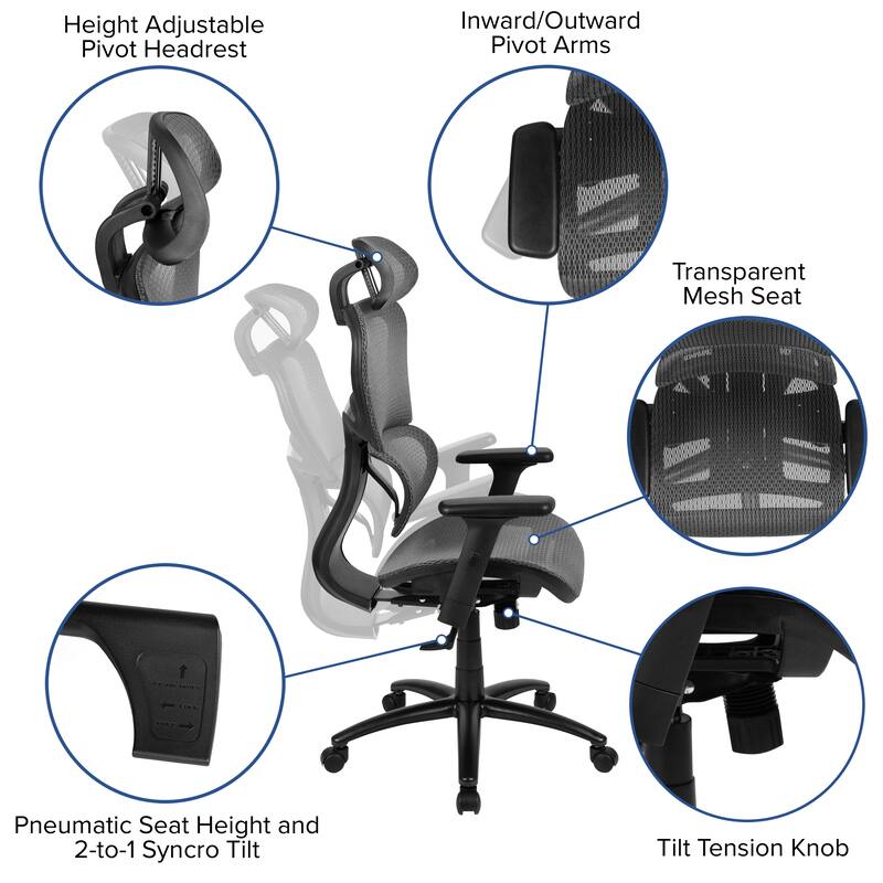 Ergonomic Mesh Office Chair with Synchro-Tilt, Headrest, Adjustable Pivot Arms