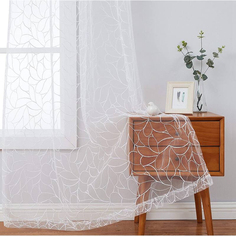 Olivia Embroidered Voile Sheer Grommet Curtain Panels for Any Room