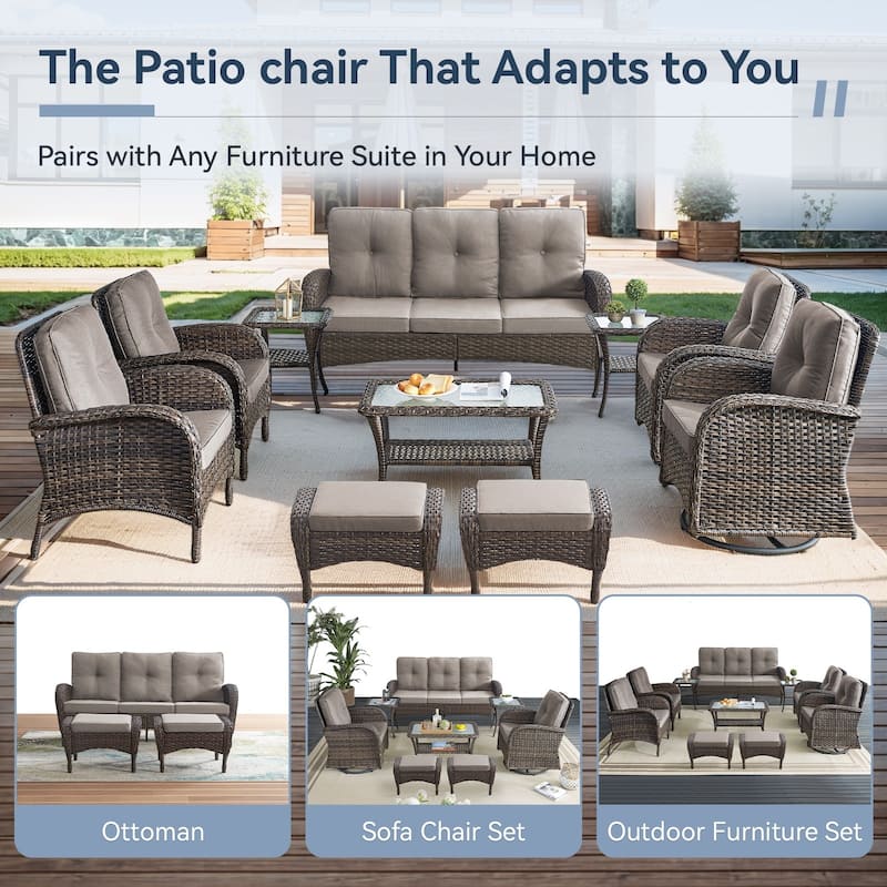 Gymojoy Versatile Outdoor Wicker Ottomans with Soft Cushions