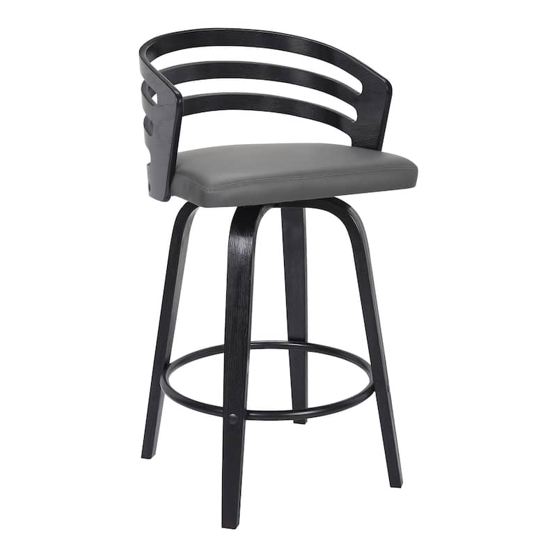 HomeRoots 30" Gray Modern Faux Leather Swivel Bar Stool - 19