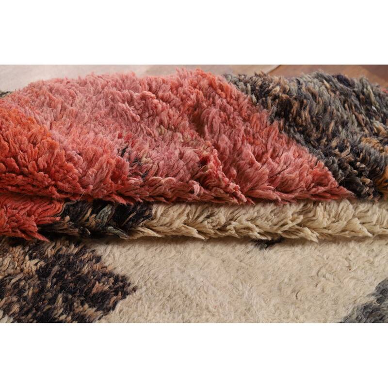 Geometric Plush Moroccan Oriental Area Rug Handmade Beige Wool Carpet - 5'11" x 10'1"