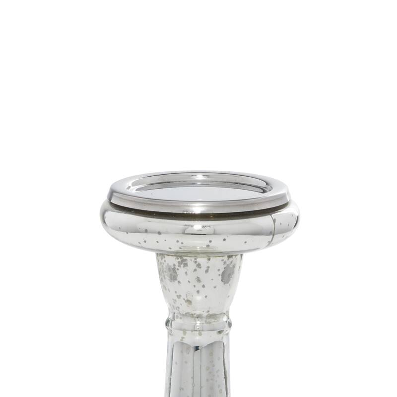 Silver Glass Handmade Turned Style Pillar Candle Holder (Set of 3)