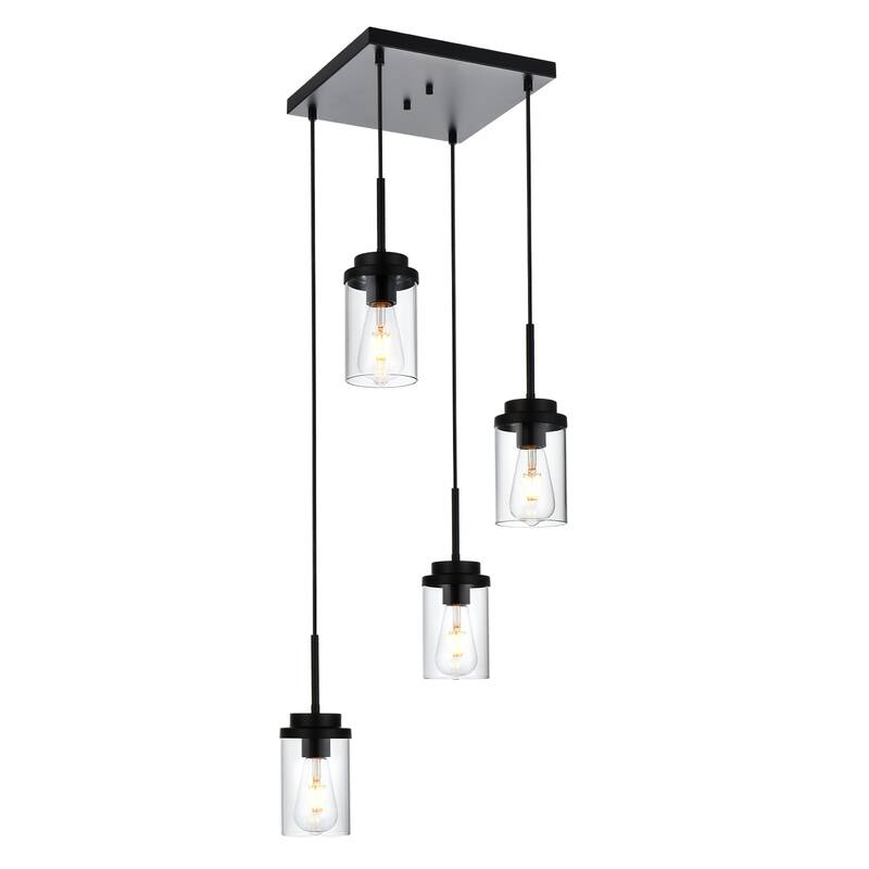 Modern Metal Pendant Lights with Clear Glass - Black - 4-Light - Black