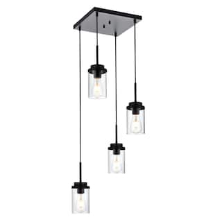 Modern Metal Pendant Lights with Clear Glass - Black - 4-Light