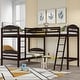 preview thumbnail 1 of 25, Modern Twin Size L Shaped Solid Pine Wood Bunk Bed with Full Length Guardrail and 2 Ladder Espresso