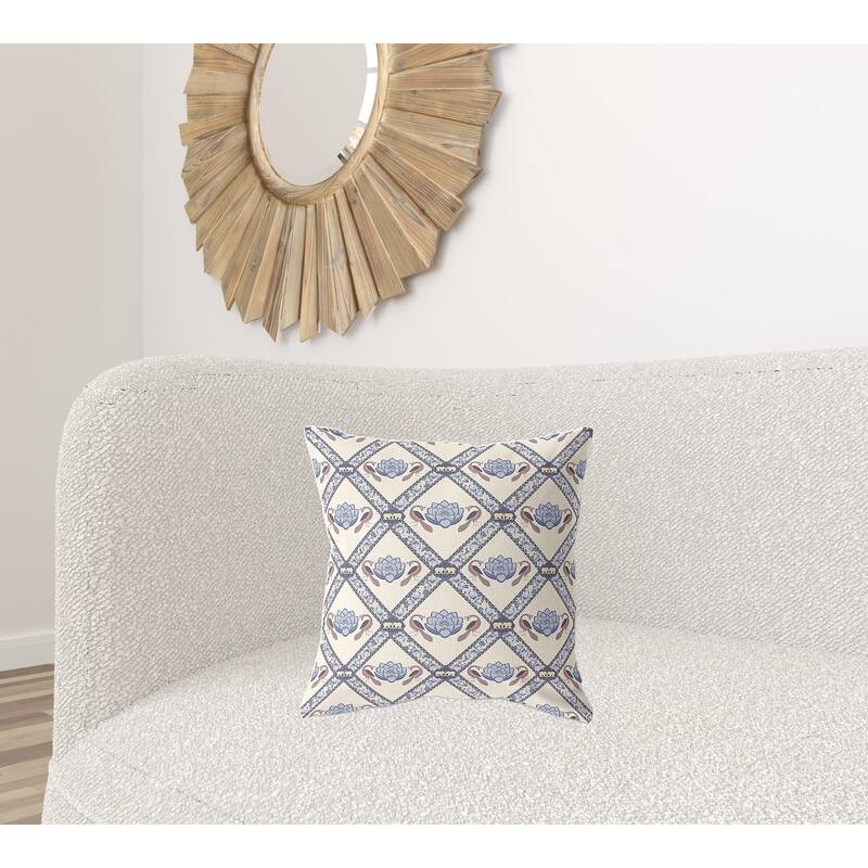 HomeRoots 26" X 26" Cream And Brown Blown Seam Geometric Indoor Outdoor Throw Pillow - 18.00' X '5.00' X '18.00