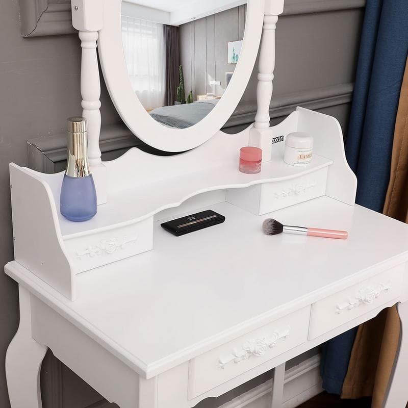 Modern Concise 4-Drawer 360-Degree Rotation Removable Mirror Dresser White