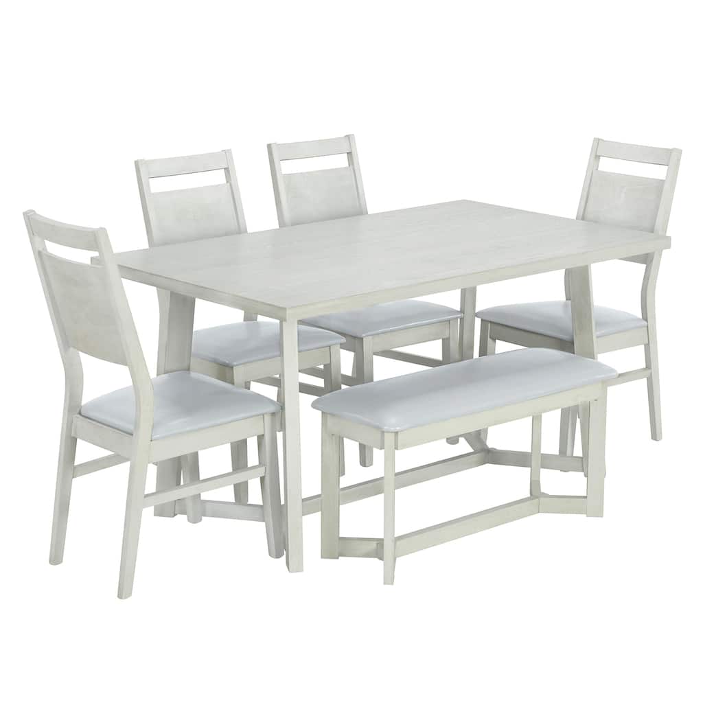 6-Piece Wood Dining Table Set with 4 Upholstered Chairs and Bench Kitchen Table Set for Dining Room
