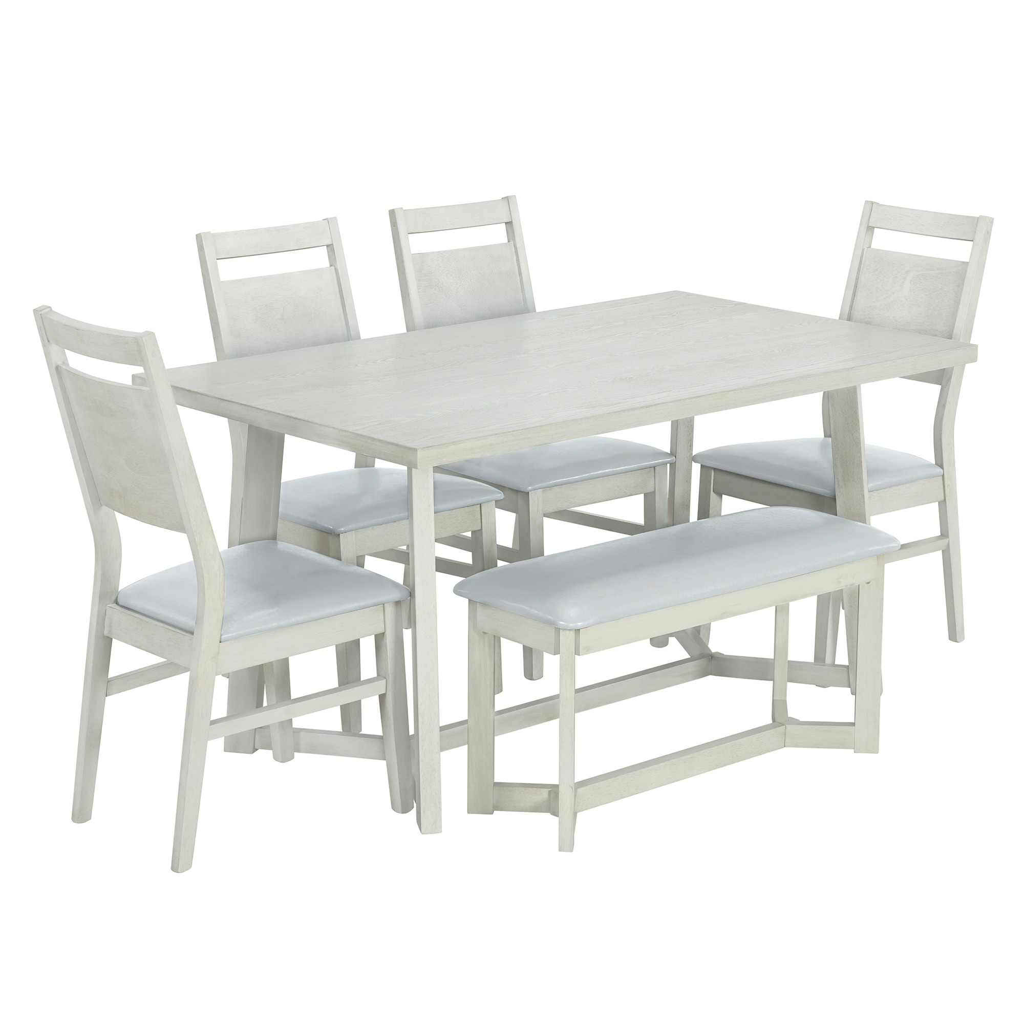 6-Piece Wood Dining Table Set with 4 Upholstered Chairs and Bench Kitchen Table Set for Dining Room