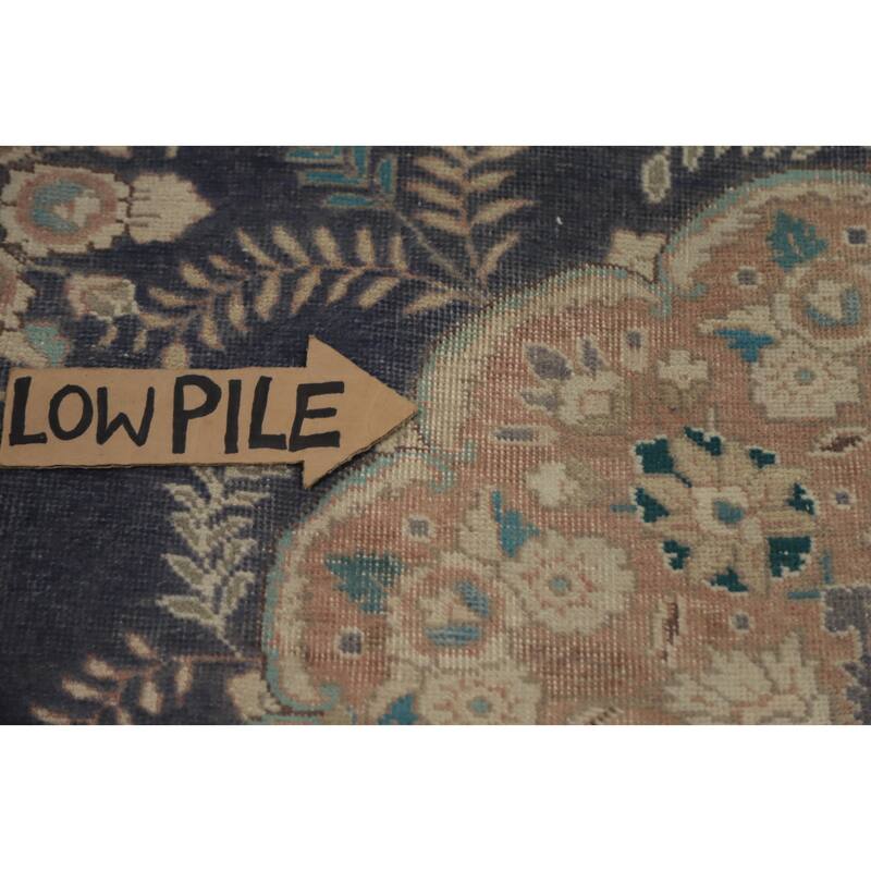 Hand Knotted Oriental 100% Wool Carpet Traditional Floral Navy Blue & Blues Tabriz Area Rug - 12' 1'' X 9' 4''