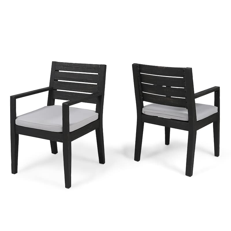 Roomfitters Outdoor Acacia Wood Dining Chairs Set of 2 with Slatted Back and Cushions