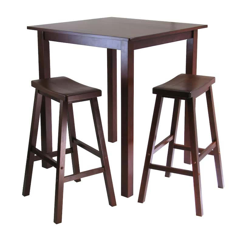3-Pc High Table with Saddle Seat Bar Stools, Walnut