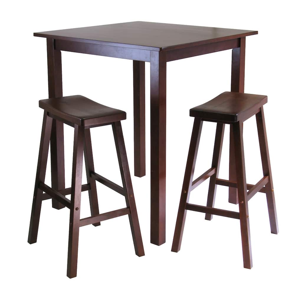 3-Pc High Table with Saddle Seat Bar Stools, Walnut