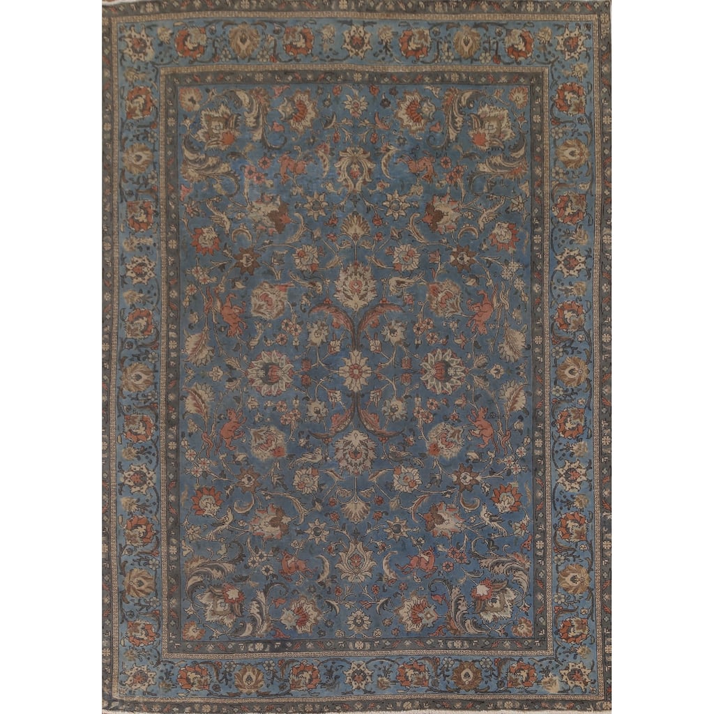 Over-Dyed Floral Tabriz Persian Vintage Area Rug Handmade Wool Carpet - 8'1"x 10'10"