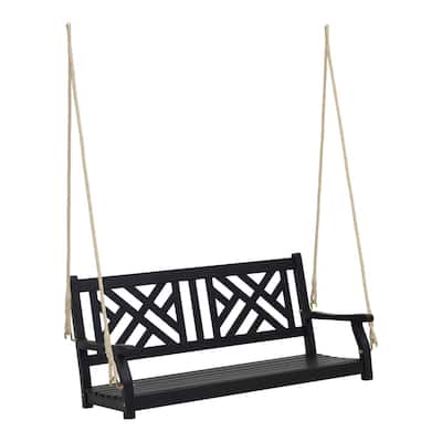 Living Accents 2 Person Black Wood Porch Swing - N/A