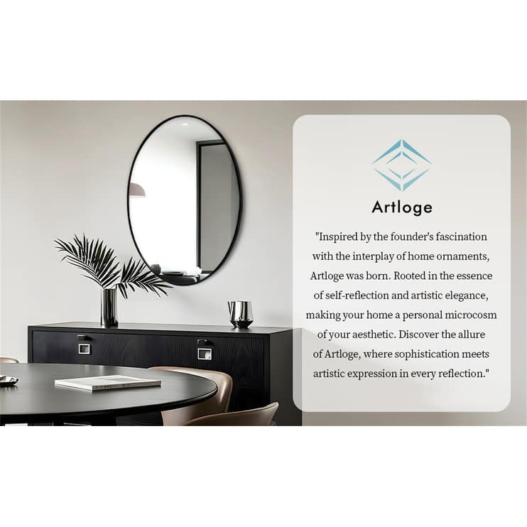 Oval Wall Mirror Black Frame Bathroom Vanity Mirror Vertical Hanging Makeup Mirror for Bedroom