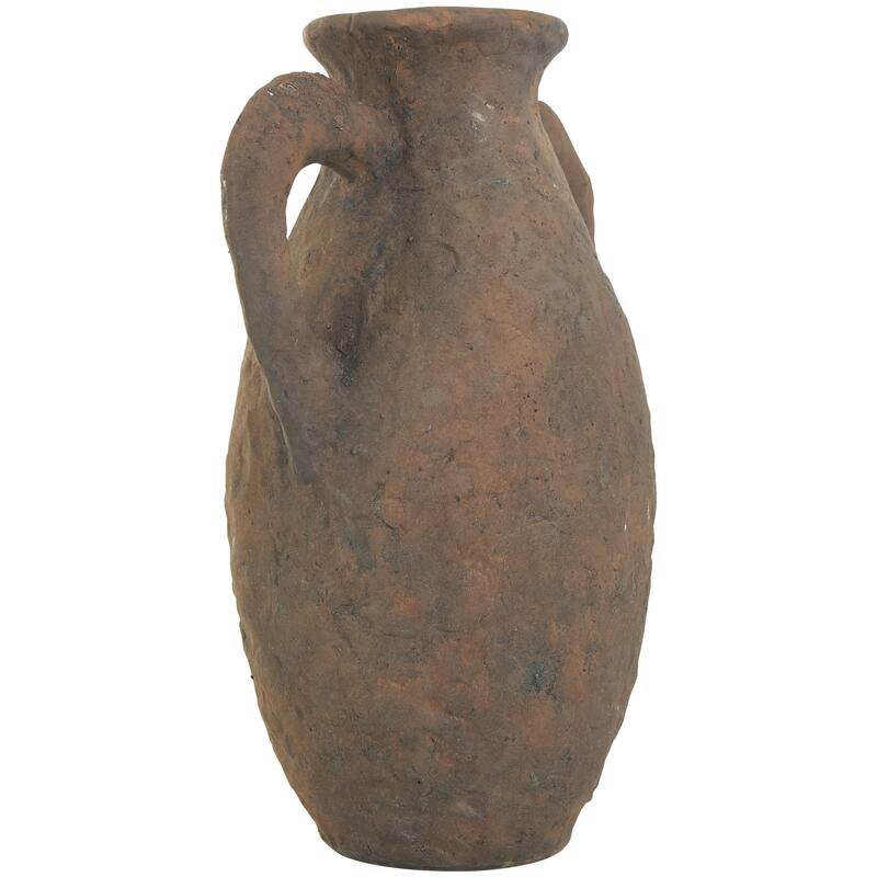 Dark Brown Ceramic Handmade Textured Decorative Vase with Wide Rounded Handles