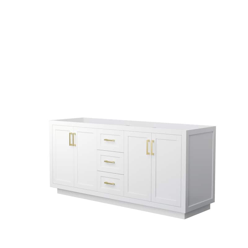 Miranda Double Bathroom Vanity Cabinet, No Mirror - 72-Inch Double - White, Brushed Gold Trim, No Top