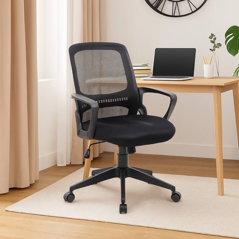 Rolling Task Chair, Black Mesh, Tilt Tension and Spring Tilt, Loop Arms