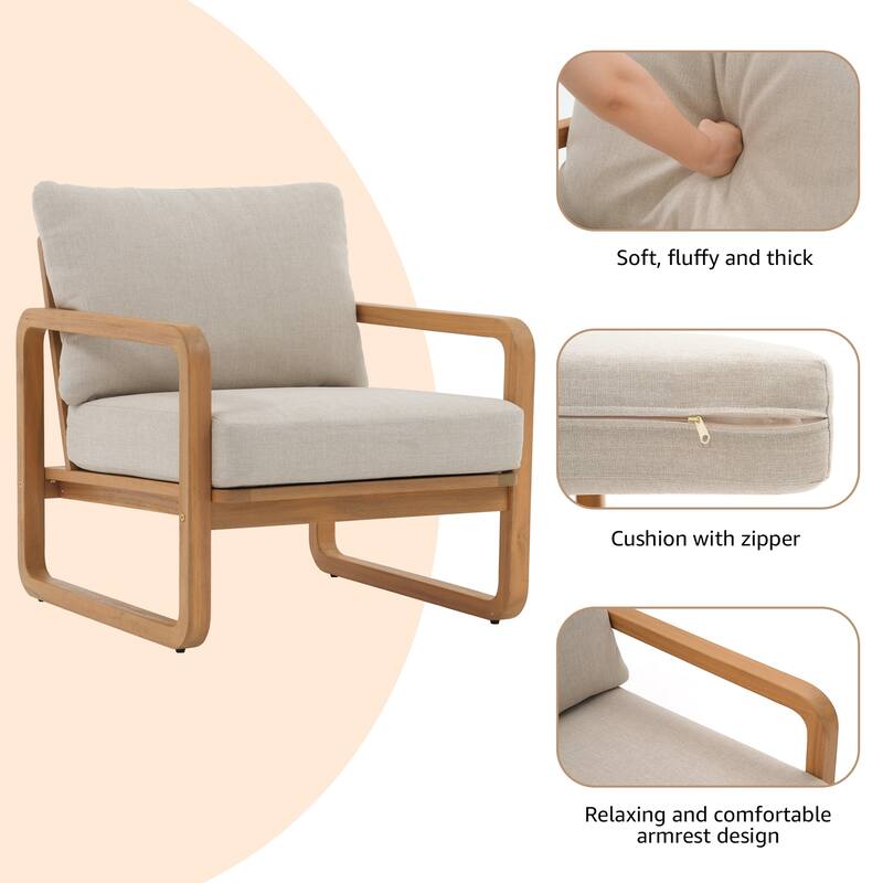 2-Piece Outdoor Chair Set with Thick Cushions in Acacia Wood