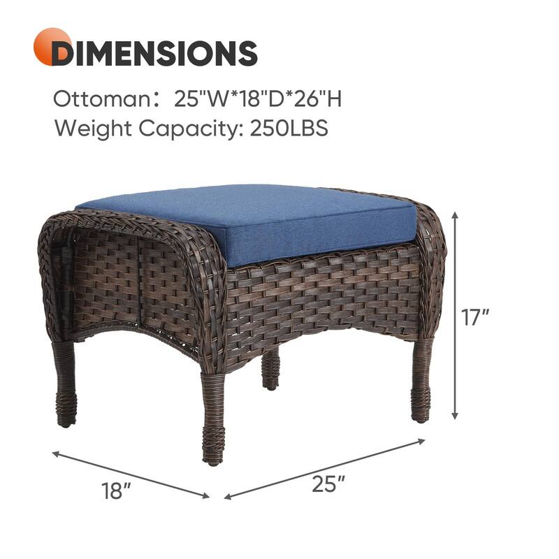 Outdoor Rocker Chair with Loveseat Ottomans - Blue - Brown