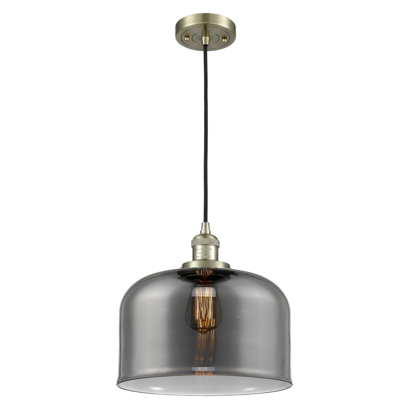 Innovations Lighting Franklin Restoration Bell - 1 Light 12" Cord Hung Mini Pendant - Antique Brass/Light Smoke