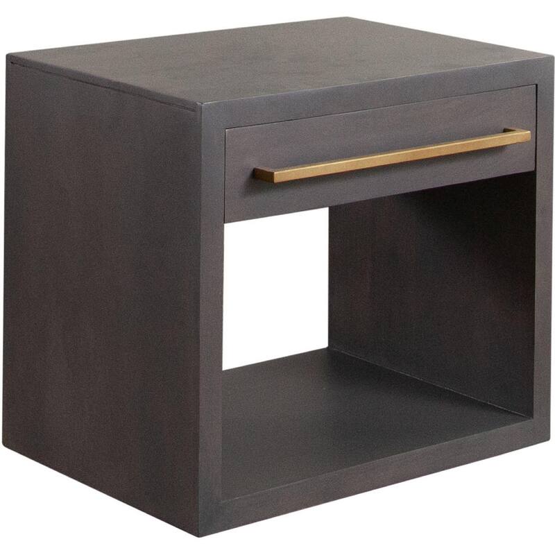 Ceny Side End Table, 1 Drawer, Gray Oak Solid Mango Wood, 26 Inch
