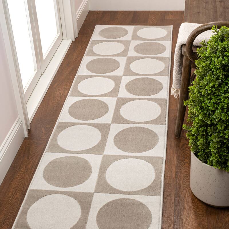 JONATHAN Y Adrian Modern Geometric Circles In Squares High-Low Area Rug