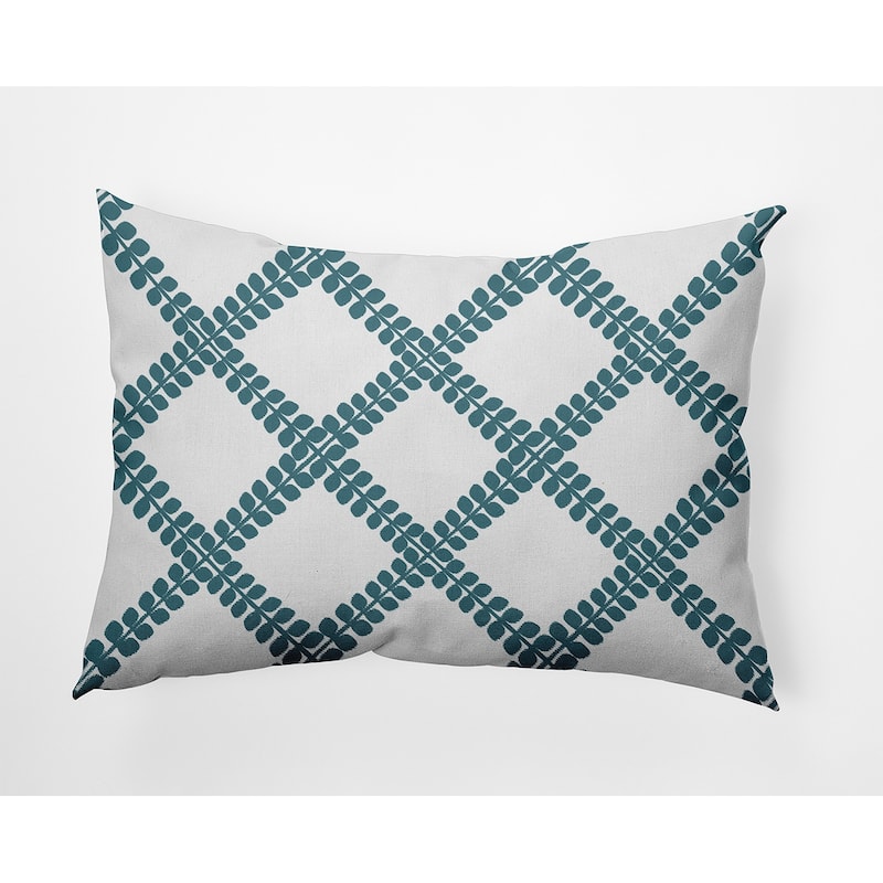 Leaf Plaid Indoor/Outdoor Throw Pillow - Mineral Blue - 14" x 20"