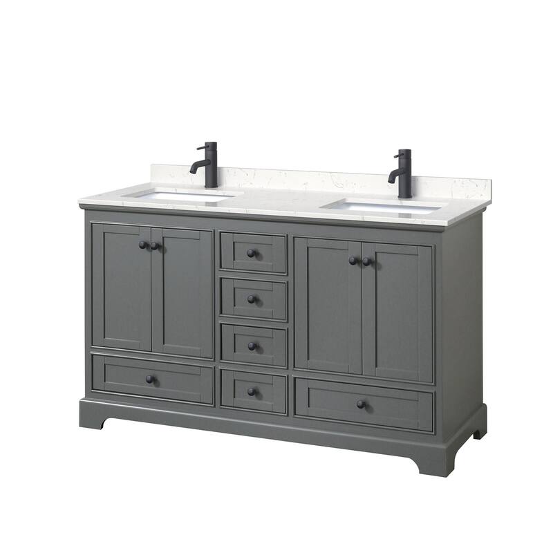 Wyndham Collection Deborah 60" Free Standing Double Basin Vanity Set - Dark Gray / Carrara Cultured Marble Top / Matte