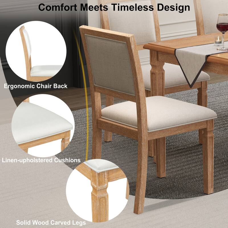 6 Piece Dining Table Set Extension from 59 to 72-Inches, Wood Kitchen Dining Table Set with 4 Upholstered Chairs & Bench