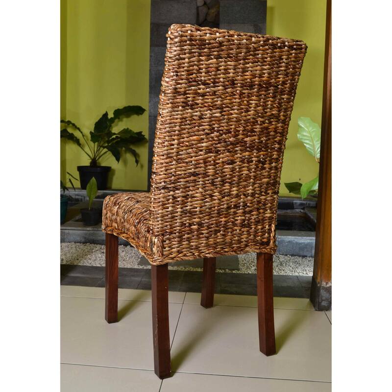 Dining Chairs with Handwoven Abaca Rattan Seat and Mahogany Frame - Rustic Brown Finish, Set of 2 - 19