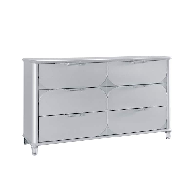 HomeRoots 63" Silver Wood Six Drawer Double Dresser
