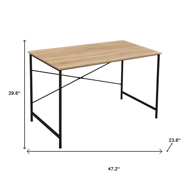 HomeRoots 47" Natural and Black Wood and Metal Computer Desk