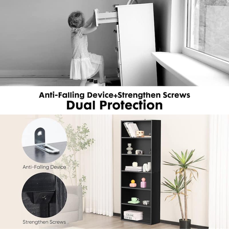 Rossetta 6-Tier Simple Industrial Floor Standing Open Topmost Iron Bracket Bookshelf