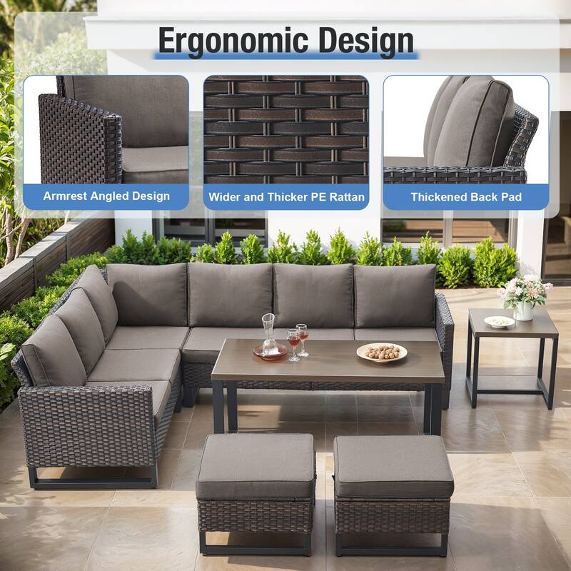 Gymojoy 5-Piece Outdoor Wicker Furniture Set, L-Shaped Sectional Sofa Set