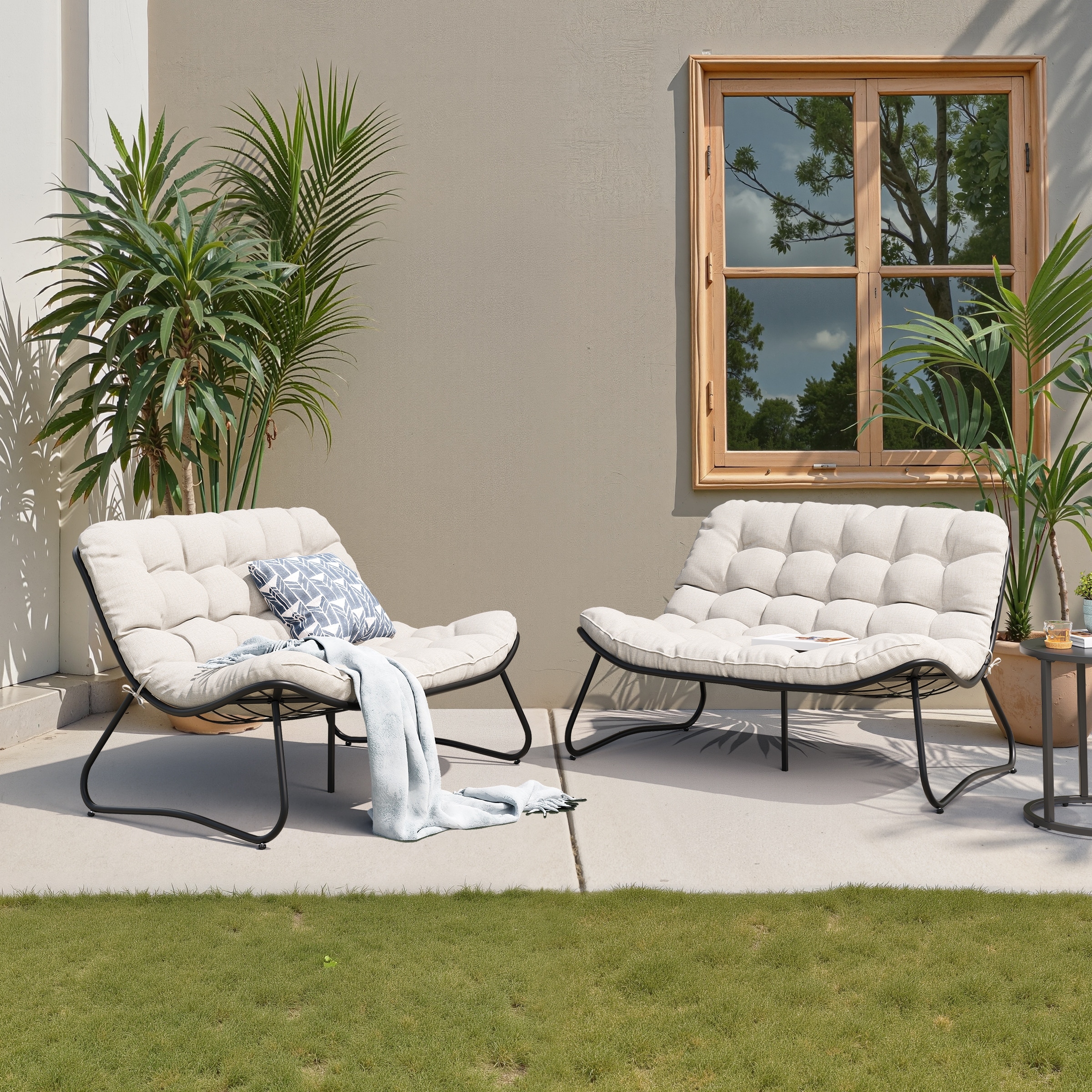 Double Papasan Chair Loveseat Conversation Cushioned Chair Seat for Indoor Outdoor
