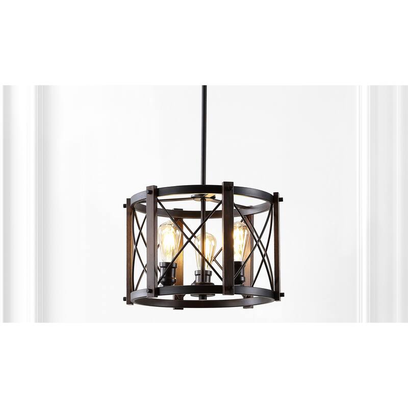 Beverly 16" 3-Light Adjustable Iron Rustic Farmhouse LED Pendant, Brown/Oil Rubbed Bronze by JONATHAN Y