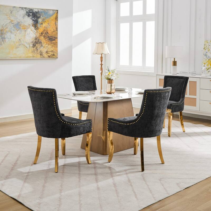 GDF Studio - Modern Dining Chair Set with Curved Gold-Plated Legs & Rivet Trim (Set of 2)