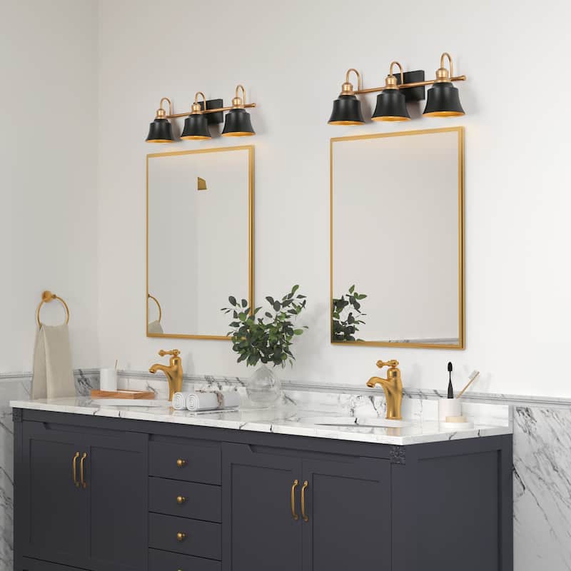 Modern Black Metal 3-light Bathroom Vanity Lights Wall Lamp LED for Powder Room - L22.8" x W7.4" x H9.1"
