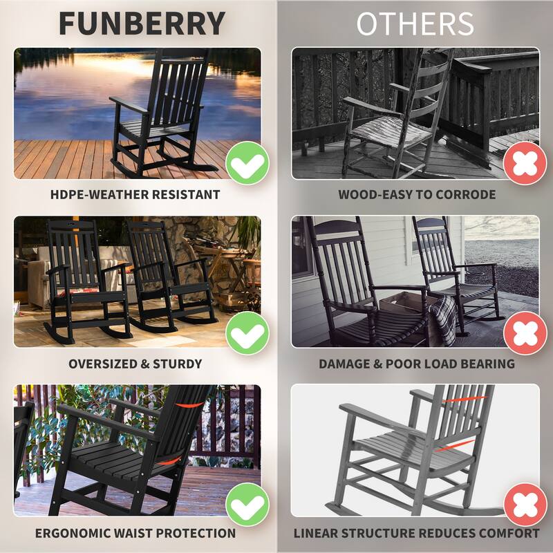 Vrakae All Weather Outdoor High Back Rocking Chair Set of 2