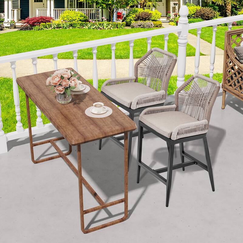 Counter Height Bar Stools Set of 2 Boho Rope Counter Height Bar Stools Rattan Woven Aluminum Modern Barstools