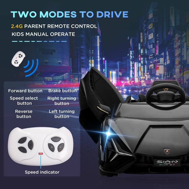 Licensed 12V Lamborghini SIAN Ride On Car for Kids with Remote Control, Music, Horn, and Headlights