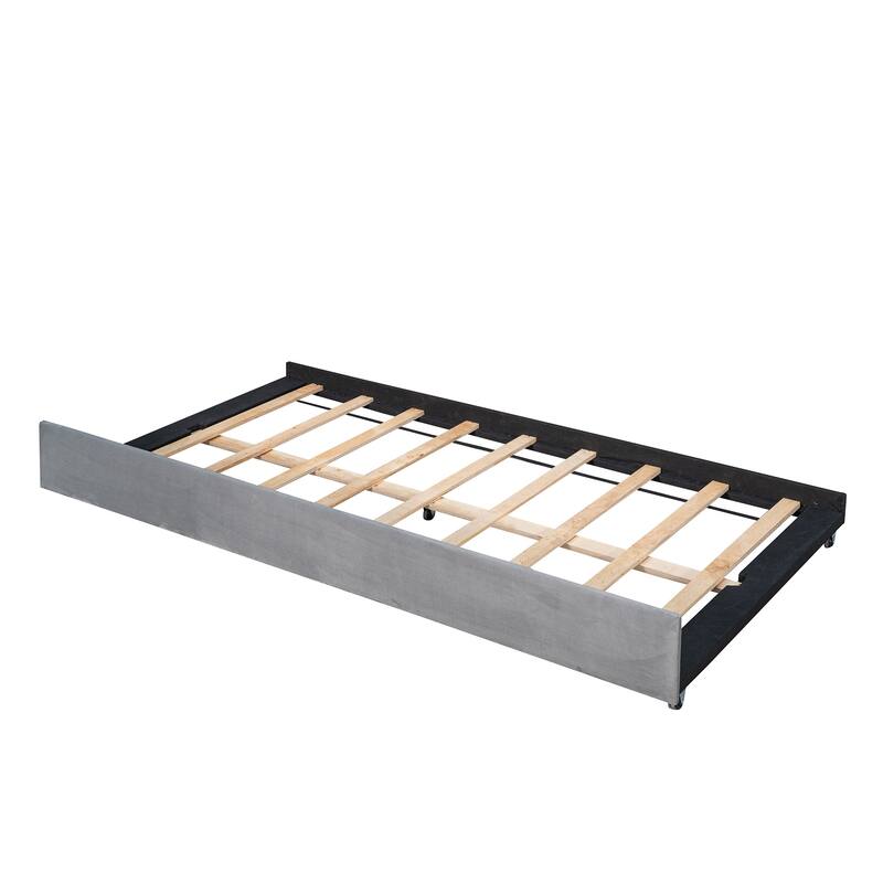 Twin Size Daybed Frame Rays Pattern Design Velvet Upholstered Daybed with 2 Drawers or Trundle, Wood Slat Support