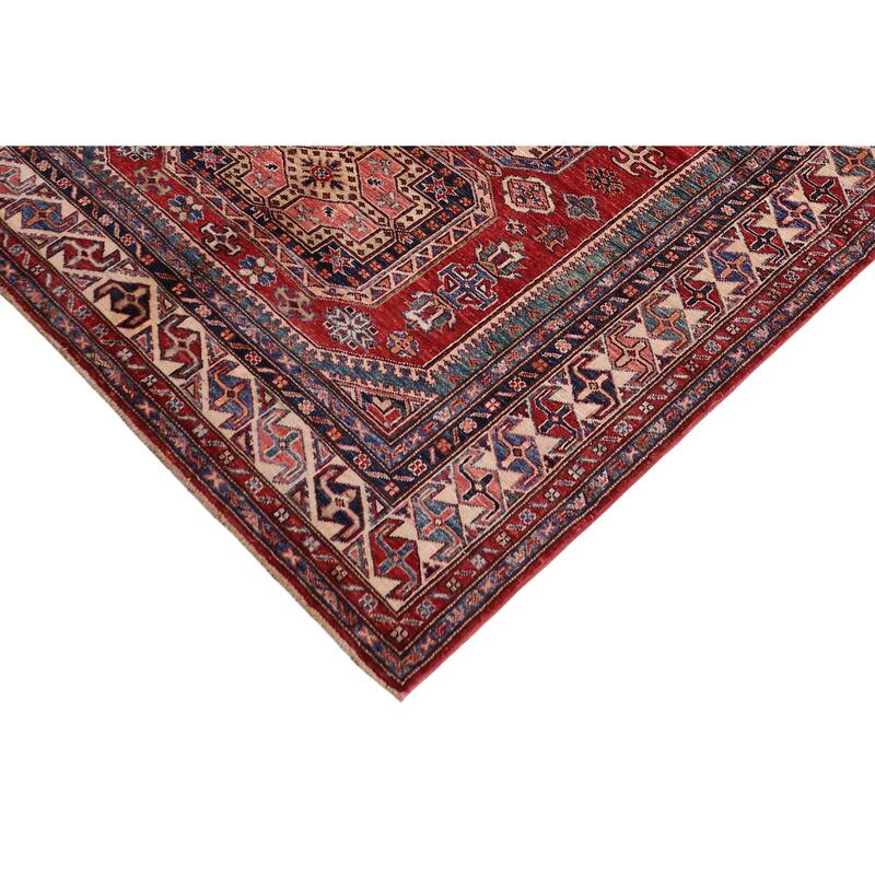 Southwestern Super Kazak Amara Red/Beige Hand Knotted Wool Rug - 4'10'' x 6'6''