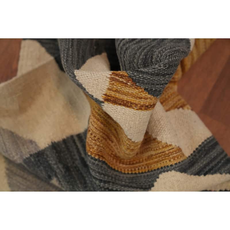 Hand Woven Oriental 100% Wool Carpet Southwestern Modern Beige & Ivories Kilim Runner Rug - 8' 0'' X 2' 0''